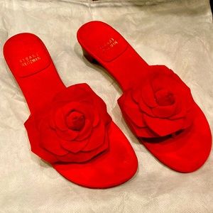 STUART WEITZMAN red suede flower thing sandals size 7.5